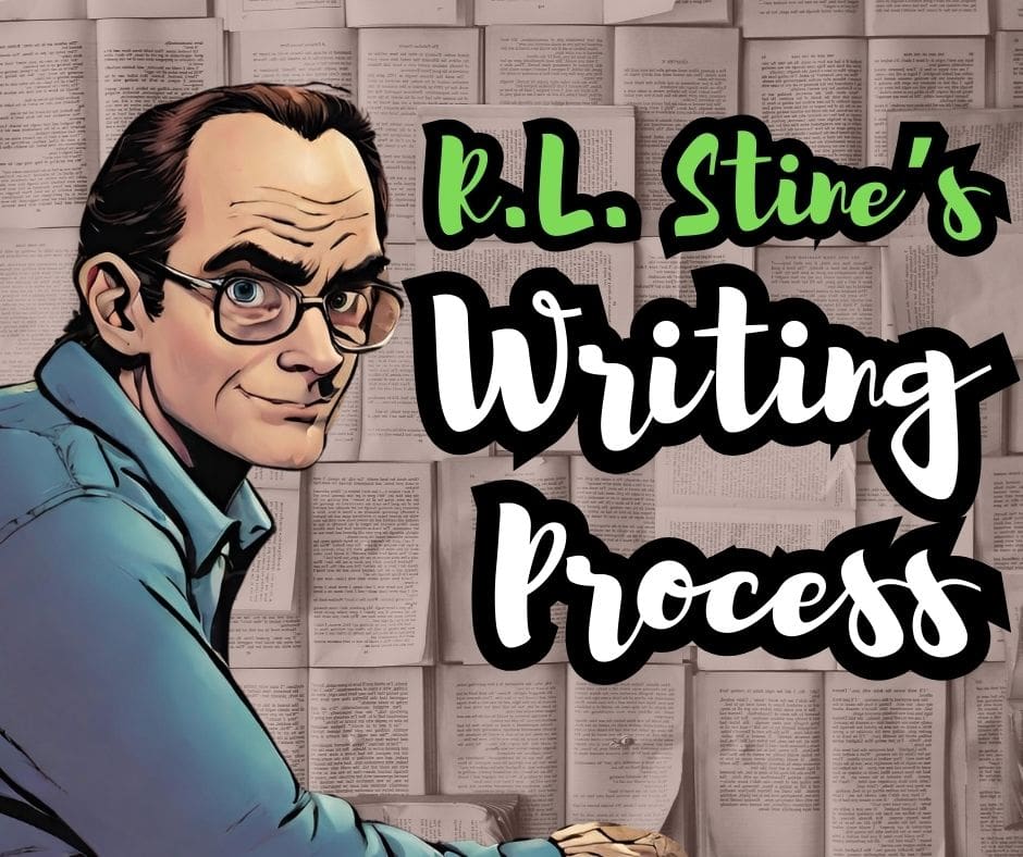 Image of R.L. Stine next to text R.L. Stines Writing Process